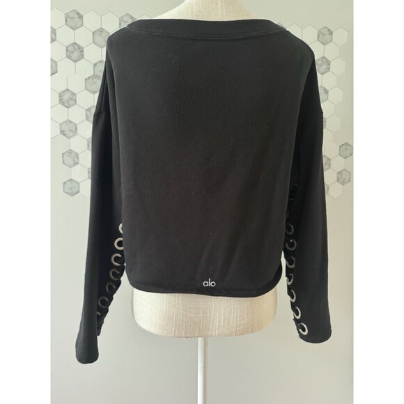 Alo Yoga Black Suspension Lace-Up Cropped Pullover Sweater Size Small* - Picture 2 of 6